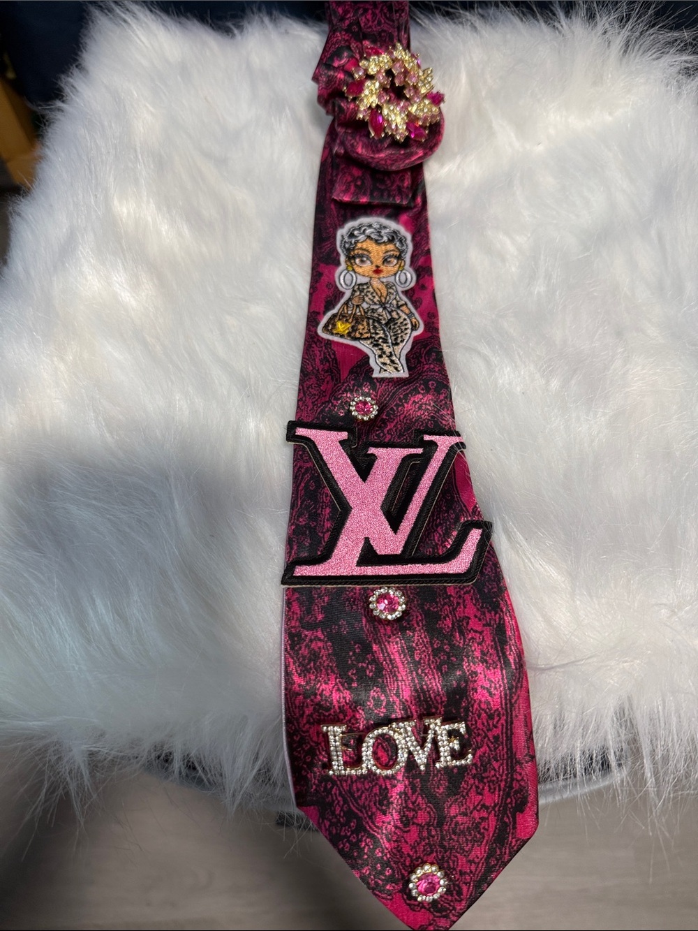 Junk Ties Pink Embellished Women’s Strap with 'LOVE' and Monogram Accent